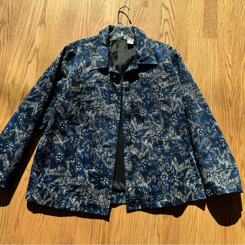 Laura Ashley Beaded Floral Chore Jacket - Graphic Print Size Petite Large